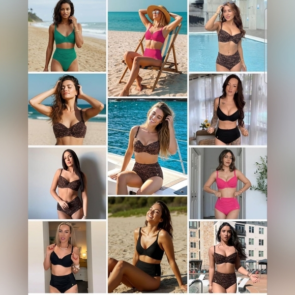 Popilush Women's High Waisted Leopard Print Shapewear 2 Piece Bikini Set XS - Picture 2 of 14